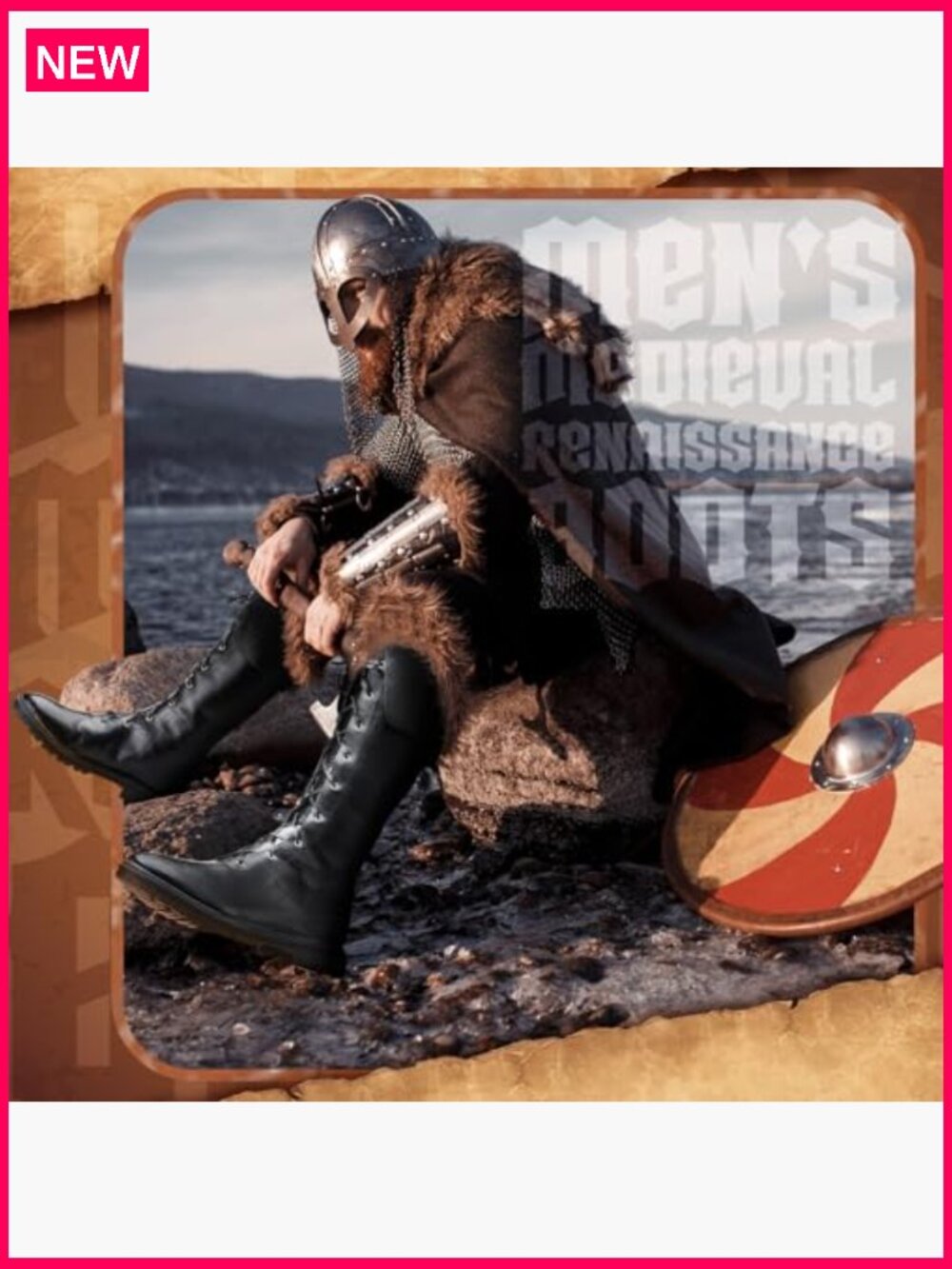 Medieval Renaissance Boots Pirate Costume Viking Gothic Leather High Tube Tied - Picture 6 of 7